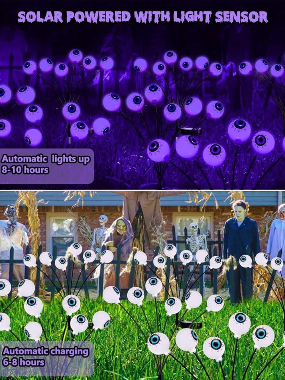 2 Pack Halloween Decorations Outdoor 12 LED  Solar Eyeball Lights 2 Sticks - Picture 5 of 5